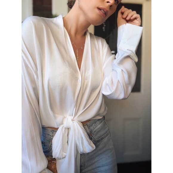 KLY Tie Front Blouse Top - Taupe - Picture 8 of 8